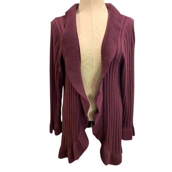 18/20 Avenue Sweater Collection Womens Eggplant Open Cardigan - Picture 2 of 9